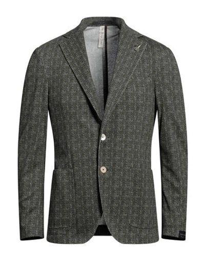 Paoloni Man Blazer Military Green Size 42 Cotton, Elastane In Green