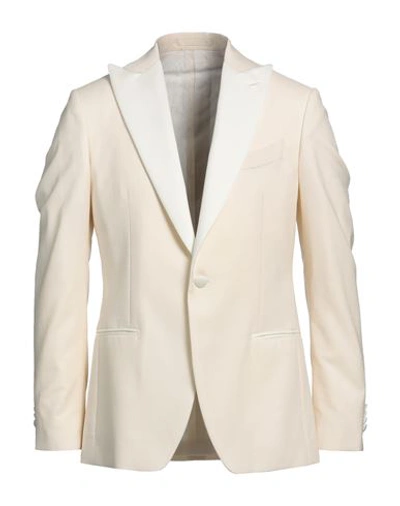 Lardini Man Blazer Cream Size 38 Wool, Silk, Polyester In White