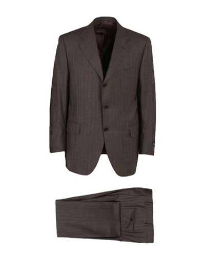 Canali Man Suit Dark Brown Size 48 Virgin Wool