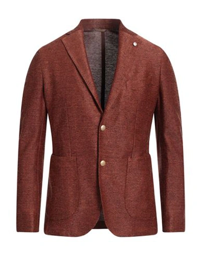 1911 Lubiam Cerimonia Man Blazer Rust Size 42 Cotton, Linen, Polyamide In Red