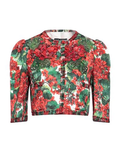 Dolce & Gabbana Woman Blazer Green Size 4 Cotton, Viscose, Silk, Elastane, Glass In Red