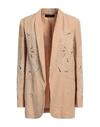 TWINSET TWINSET WOMAN BLAZER BEIGE SIZE 10 LINEN, COTTON, POLYESTER