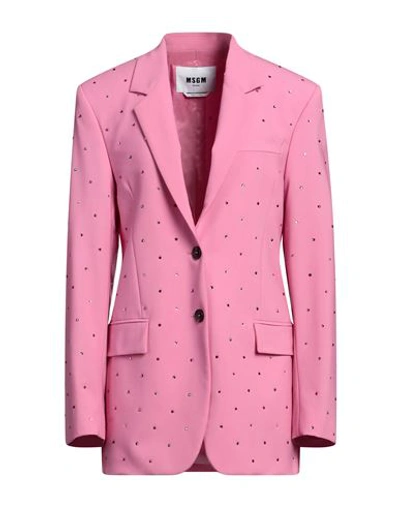 Msgm Woman Blazer Pink Size 4 Virgin Wool, Elastane