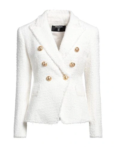 Balmain Woman Blazer Off White Size 8 Polyamide, Virgin Wool, Cotton