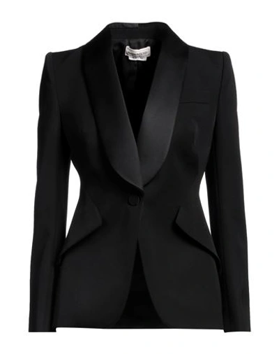 Alexander Mcqueen Woman Blazer Black Size 6 Wool, Silk, Polyester