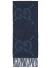 GUCCI BLUE INTARSIA GG-LOGO CASHMERE SCARF