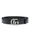 Gucci Elegant Slim 1.2-inch Leather Belt With Crystal Buckle In Black