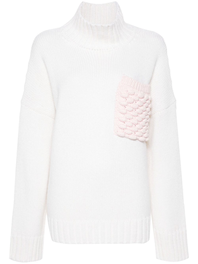 Jw Anderson White Crochet-pocket Sweater