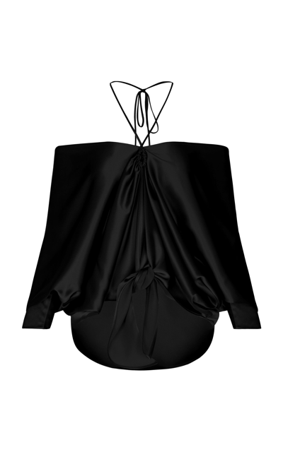 Andres Otalora A La Conquista Draped Silk Charmeuse Top In Black