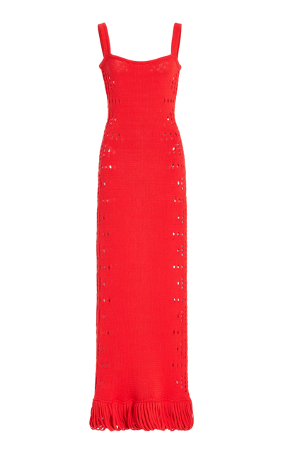 Diotima Moore Cutout Knit Cotton-blend Maxi Dress In Red