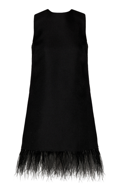 Andres Otalora Solo Baila Feather-trimmed Piqué Woven Mini Dress In Black