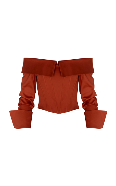 Andres Otalora A Las Seis Off-the-shoulder Cotton Poplin Corset Top In Red