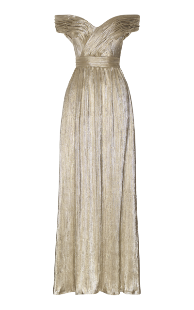 Andres Otalora Montenegro Metallic Plissé Maxi Dress In Gold