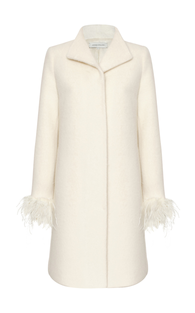 Andres Otalora El Ultimo Pajaro Feather-embellished Alpaca-wool Coat In Off-white