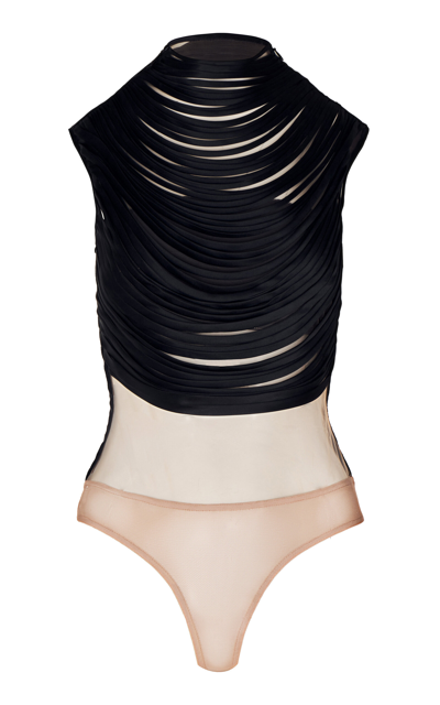 Andres Otalora Monasteria Draped Silk Charmeuse Bodysuit In Black