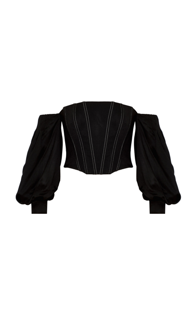 Andres Otalora Nostalgias Balloon-sleeve Corset Top In Black