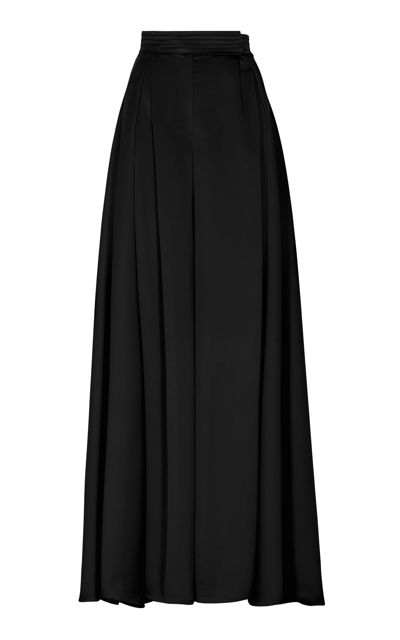 Andres Otalora Diez Noches Pleated Satin Crepe Wide-leg Pants In Black