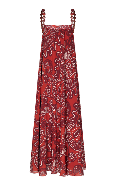 Andres Otalora Delatada Printed Chiffon Tent Maxi Dress In Red
