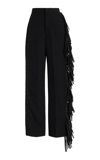 DIOTIMA LANGLEY FRINGED WOOL-SATIN WIDE-LEG PANTS