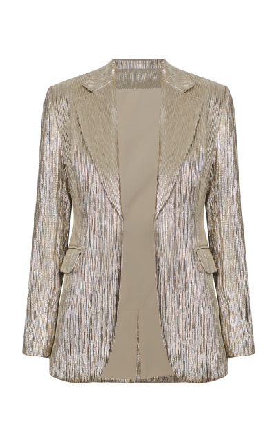 Andres Otalora Del Pasado Metallic Plissé Blazer In Gold