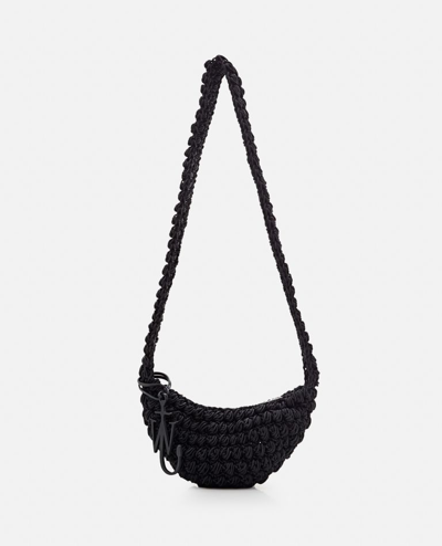 Jw Anderson Popcorn Sling Crochet Bag In Black
