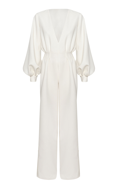 Andres Otalora Territorio Artesano Plunging Crepe Jumpsuit In Off-white