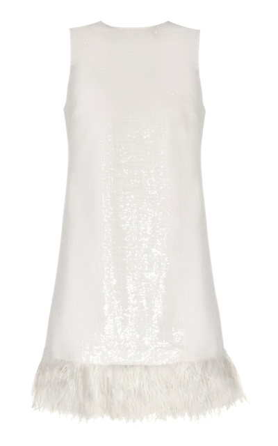 Andres Otalora Paloma Feather-trimmed Sequin Mini Dress In Off-white