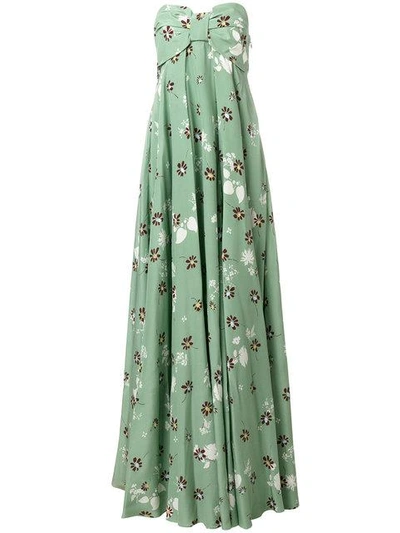 Valentino Floral Print Strapless Gown In Green