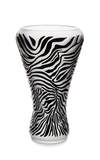 Lalique Zèbre Enameled Crystal Vase In Black