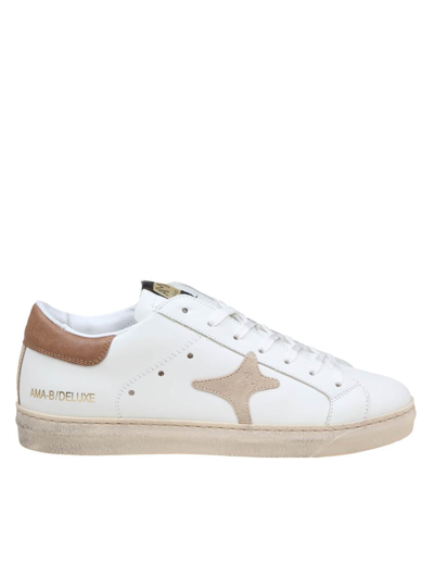Ama Brand Leather Sneakers In White/taupe