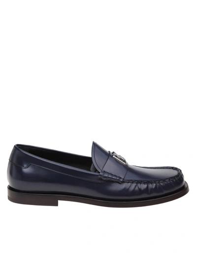 Dolce & Gabbana Brushed Leather Moccasin In Blue