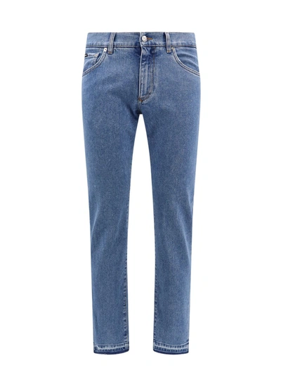 Dolce & Gabbana Logo Plaque Straight Leg Jeans In Blue