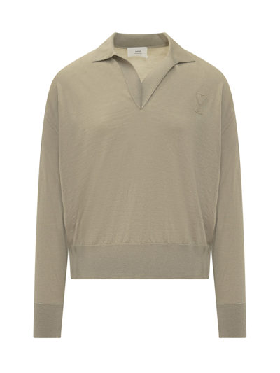 Ami Alexandre Mattiussi Ami De Coeur Polo In Heather Sage