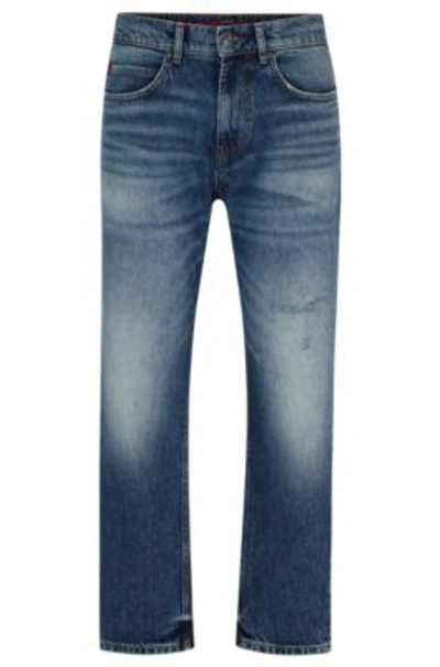 Hugo Boss Loose-fit Jeans In Vintage-washed Comfort-stretch Denim In Turquoise