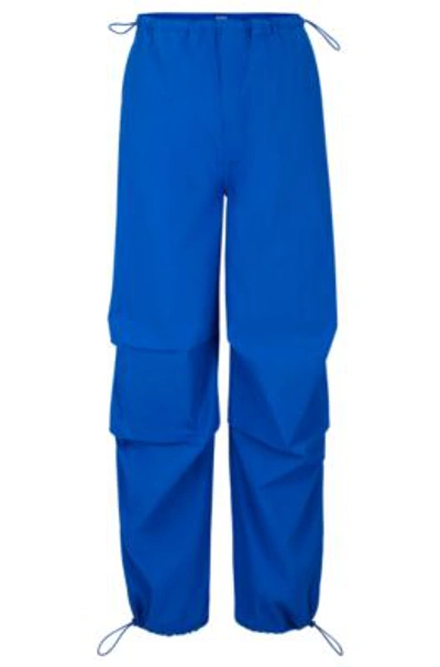 Hugo Boss Baggy-fit Parachute Trousers In Cotton In Light Blue