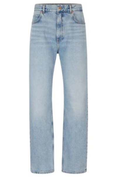 Hugo Baggy-fit Jeans In Heavyweight Cotton Denim In Turquoise