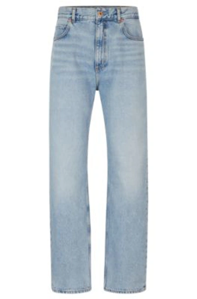 Hugo Boss Baggy-fit Jeans In Heavyweight Cotton Denim In Turquoise