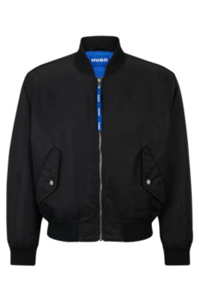 Hugo Water-repellent Bomber Jacket With Branded Zip Puller In Black