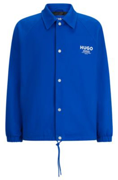 Hugo Slim-fit Coach Jacket With Logo Prints In Light Blue