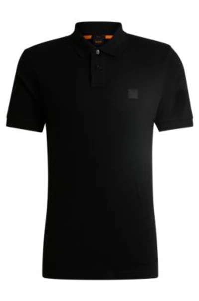 Hugo Boss Stretch-cotton Slim-fit Polo Shirt With Logo Patch In Black
