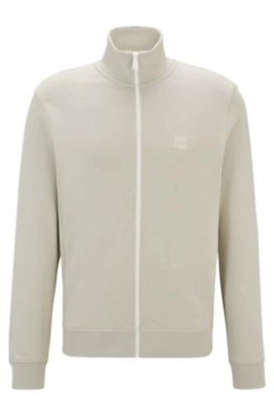 Hugo Boss Cotton-terry Zip-up Jacket With Logo Badge In Light Beige