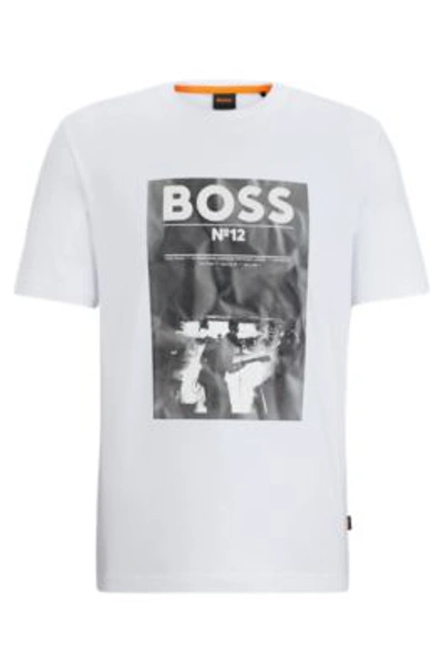 Hugo Boss Regular-fit T-shirt In Cotton With Seasonal Artwork In White