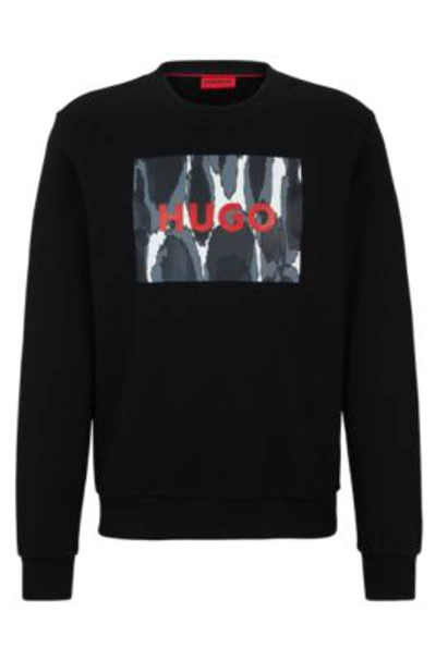Hugo Cotton-terry Sweatshirt With Seasonal Logo Artwork In Black