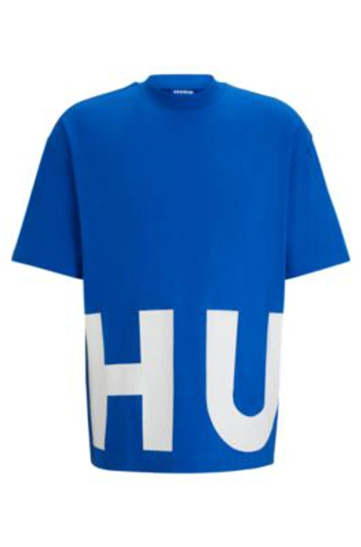 Hugo Cotton-jersey T-shirt With Wrap-around Logo In Light Blue