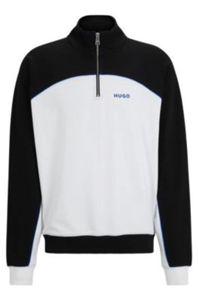 Hugo Cotton-terry Sweatshirt With Color-blocking And Branding In White