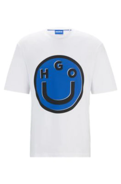 Hugo Cotton-jersey T-shirt With Happy Logo Artwork In White