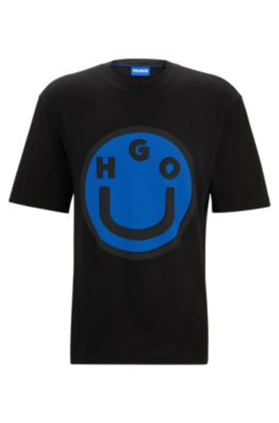 Hugo Cotton-jersey T-shirt With Happy Logo Artwork In Black