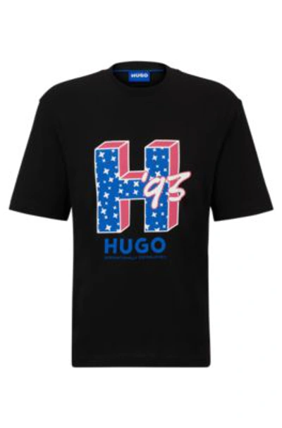Hugo Cotton-jersey Regular-fit T-shirt With Logo Artwork In Black