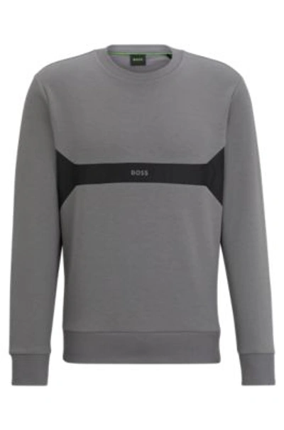 Hugo Boss Mixed-material Regular-fit Sweatshirt With Logo Print In Grey