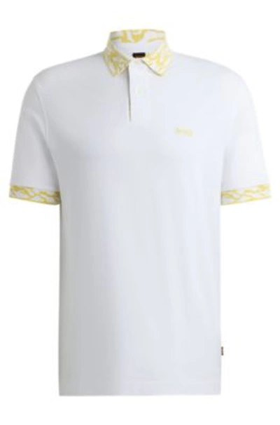 Hugo Boss Cotton-piqu Polo Shirt With Patterned Trims In White